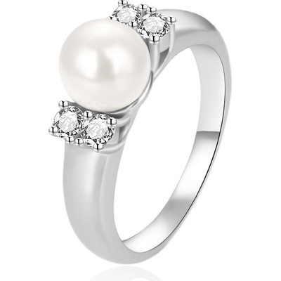 Agato prsten se zirkony a pravou perlou AGT R07W