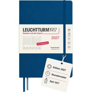 Leuchtturm1917 Daily Calendar 2027 Medium (A5) - German, Indigo, 145 x 210 mm, January-December (12 months), 1 page per day, hourly grid 7: 00-22: 00, hardcover, 80 g/m2 paper - 400163 (400163)