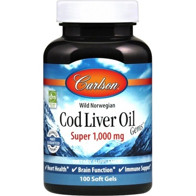 Carlson Labs Wild Norwegian Cod Liver Oil Gems 1000 mg [100 Гел капсули]