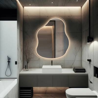 Alfaram Zrkadlo s organickým tvarom na float skle s podsvietením - STONE GLASS LED 80x103