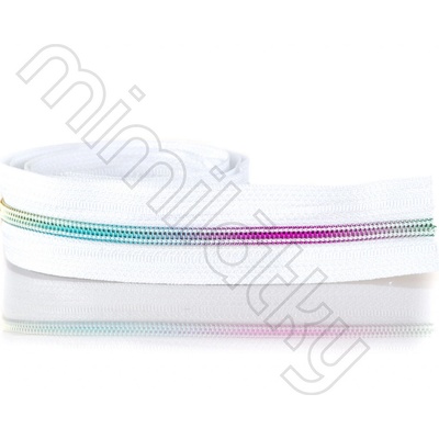 Zip spirálový 5mm metráž bílá/duhová