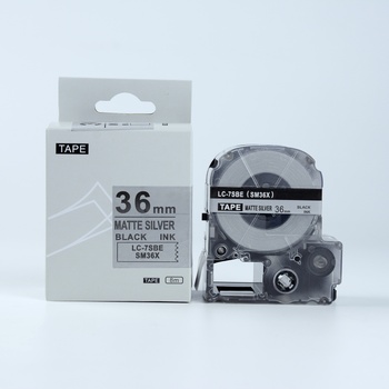 Compatible Epson LK-SM36X, 36mm x 9m, черен печат / матов сребърен фон, съвместима лента (LKSM36X)