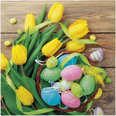 TaT Ubrousky Easter basket catkins 33x33cm