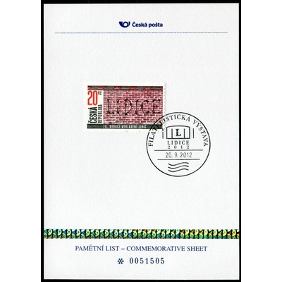 Česká pošta (2012) PLZ 23 - Pamětní list - Lidice - Filatelistická výstava