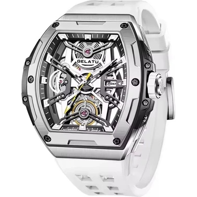Gelatu Мъжки часовник GELATU Sport Mechanical, Автоматичен, Силиконова каишка, Бял (GELATU-6012-WHITE)