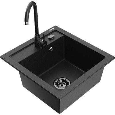 Mexen Vito гранитна мивка с 1 отделение с кухненски смесител Telma, черен/сребърен металик - 6503-73-670200-70-B (6503-73-670200-70-B)