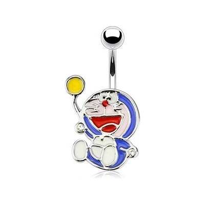 Šperky eshop smaltovaný piercing do bříška modrý kocourek F13.13