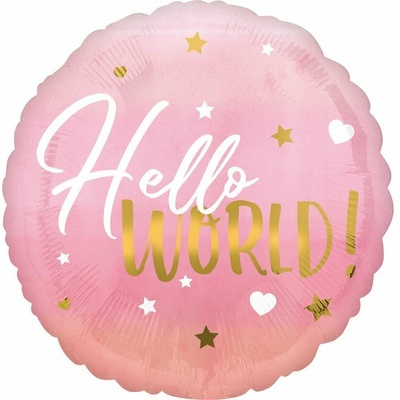 Anagram Fóliový balónek kulatý Hello world! růžový 43 cm