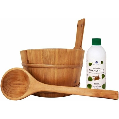 Sada saunové vědro a naběračka + Eukalyptus 500 ml