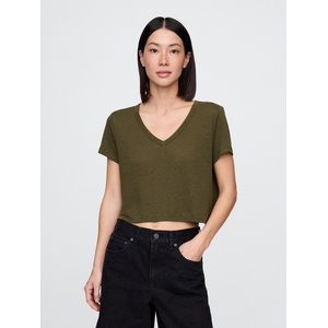 GAP Crop тениска от лен GAP GAP | Zelen | ЖЕНИ | XS