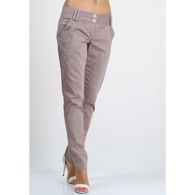 Rumena Дълъг бежов панталон с дантелени елементи rumena