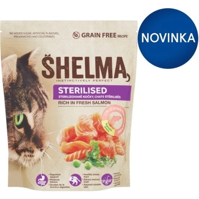 Shelma Bezobilné krmivo pre sterilizované mačky bohaté na čerstvého lososa 0,75 kg