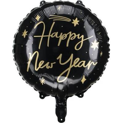 Party Deco Фолиев Балон "Happy New Year", 45 см, Черен (FB162)