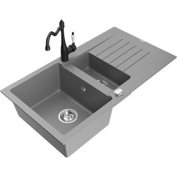 Mexen Matias гранитна мивка с 1, 5 камера и отцедник и кухненски смесител Carla, сив - 6502-71-670700-70 (6502-71-670700-70)