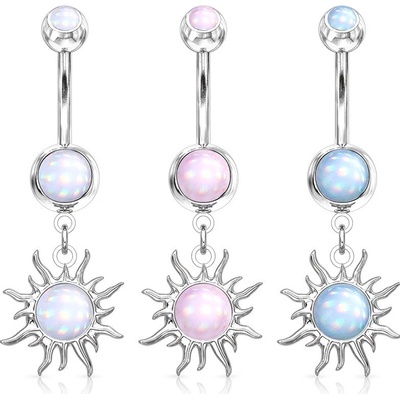 Šperky eshop ocelový piercing do bříška rhodiovaný slunce kuličky epoxidová vrstva U10.10 Aqua světlá