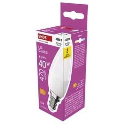 Emos LED žárovka Classic svíčka E14 4,2 W 40 W 470 lm neutrální bílá ZQ3E23