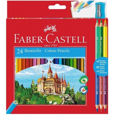 Faber-Castell Цветни моливи Замък, 24 + 6 цвята, с включена (1015120413)