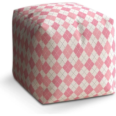 Sablio Taburet Cube Růžové a bílé kosočtverečky: 40x40x40 cm