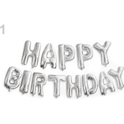 sada písmen HAPPY BIRTHDAY stříbrná