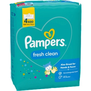 Pampers Fresh Clean, бебешки мокри кърпички, 4 опаковки x 80 бр. , 320 бр (8001841078052)
