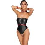 Cottelli Collection Bondage - лъскаво боди и белезници за ръце (черни) - L