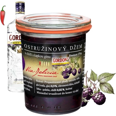 Via Delicia Ostružinový džem s chilli a ginem Gordon’s džem 175g