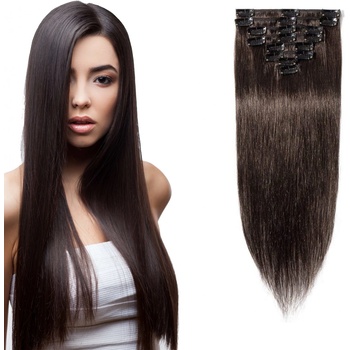 Clip in vlasy 51 cm 100% ľudské Remy 100 g odtieň 2 tmavo hnedá 2 (tmavo hnedá pralinka)