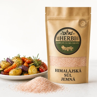Herbi Himálajska soľ jemná, 500 g ružové kryštáliky čistej chuti na každodenné varenie