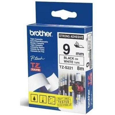 BROTHER TZe-S221 čierna potlač/biela páska 9 mm adhézna (silne priľnavá) TZES221