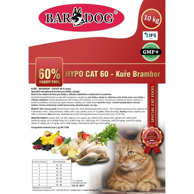 Bardog HYPO KURA Cat 60% mäsa ZEMIAKOV 10 kg