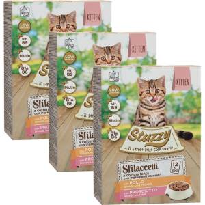 Stuzzy Cat Shreds MULTIPACK Kitten накъсани пилешки и свински меса 3 x (12 x 85 г)