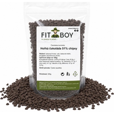 FITBOY Hořká čokoláda 51% chipsy 500 g