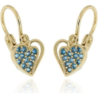 Zlatnictví U Kostela zlaté dětské náušnice modrá srdíčka 5238mž