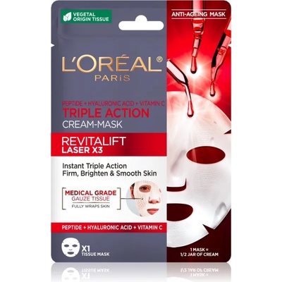 L'Oréal Revitalift Laser X3 платнена маска против стареене на кожата 28 гр