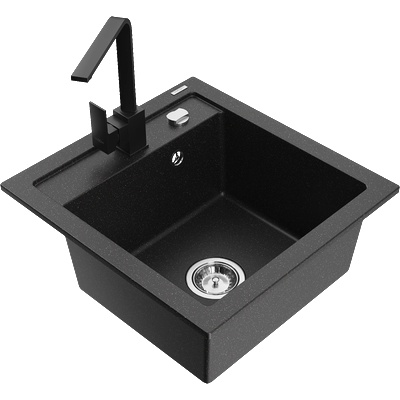 Mexen Vito мивка от гранит с 1 камера с кухненски смесител Rita, черен/сребърно металик - 6503-73-670300-70 (6503-73-670300-70)