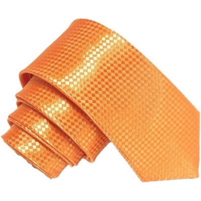 Úzká slim kravata se vzorem šachovnice oranžová