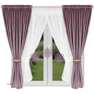 Fliying Sada záclon se sametovým závěsem L 589 růžová 400x155 cm