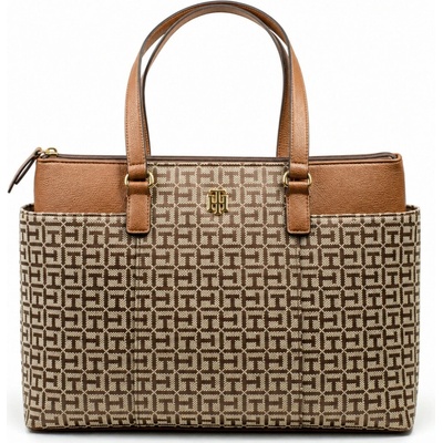 Tommy Hilfiger Větší kabelka Signature TH Logo Large Tote Shoulder bag Jacquard béžová