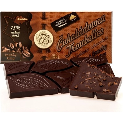 Čokoládovna Troubelice Čokoláda horká 75% s KÁVOVÝMI ZRNAMI, 45 g