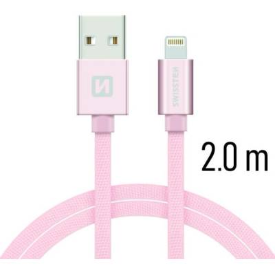 Swissten Nabíjecí a synchronizační kabel textile 0.2m / 1.2m / 2.0m růžový Délka: 2m