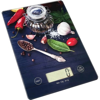 Rosberg Кухненска везна Rosberg Premium RP51651KD Peppers, 5 кг, ТАРА, Стъклена, Чушки, Черен (5R1651KDCP)