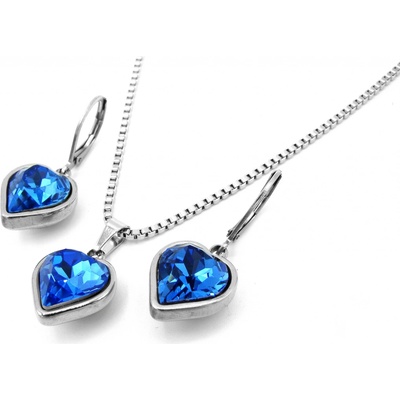 Steel Jewelry souprava náhrdelník a náušnice SRDCE MODRÉ Chirurgická ocel SET231141 – Hledejceny.cz