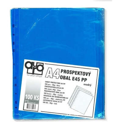 Auro Office E45 - eurofolie A4, 45 µm, PP, modré, hladké - 100 ks