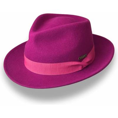 Krumlovanka & Complit plstěný klobouk Fedora s rypsovou stuhou Co-P-22941 fuchsie