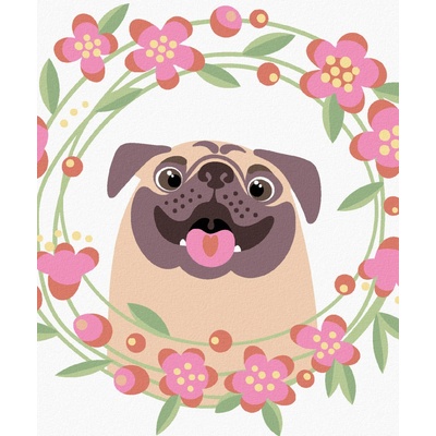 Zuty Malování podle čísel ŠŤASTNÝ MOPS S KVĚTINAMI
