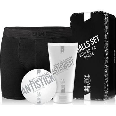 Angry Beards Komplexní péče o kule + Boxerky dárková sada Antistick 55 g + Antisweat 75 ml + Boxer Briefs L dárková sada