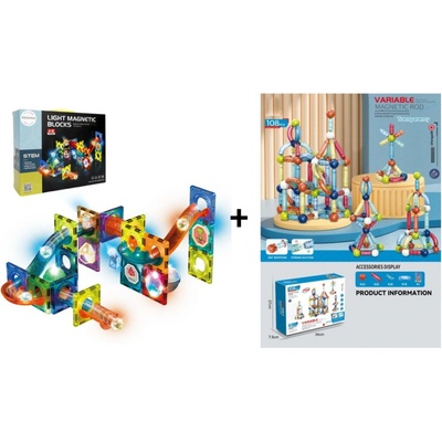 Mamido Magnetická sada Variable 108 ks + Svítící kuličková dráha 49 ks