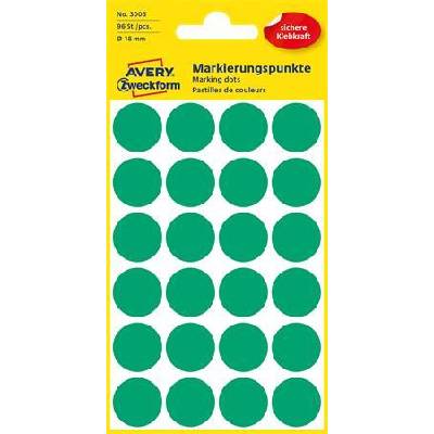 Avery-Zweckform Етикет, 18 мм, кръгъл, avery zweckform, зелен, 96 етикета в опаковка 3006 (3006)