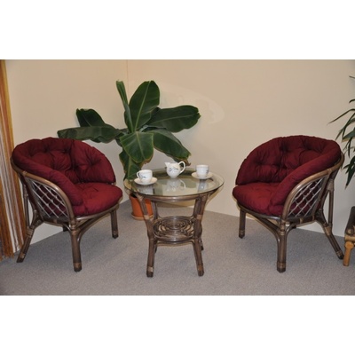 ratanová sedací souprava Bahama hnědá 2+1, polstr MAXI vínový – Zboží Mobilmania