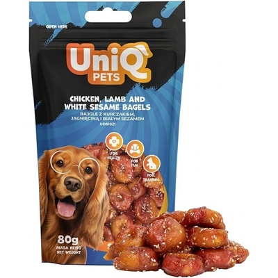 Uniq Pets Dog Snacks Handcraft Chicken & Lamb with White Sesame Bagels лакомства за кучета с пилешко и агнешко, 80 г